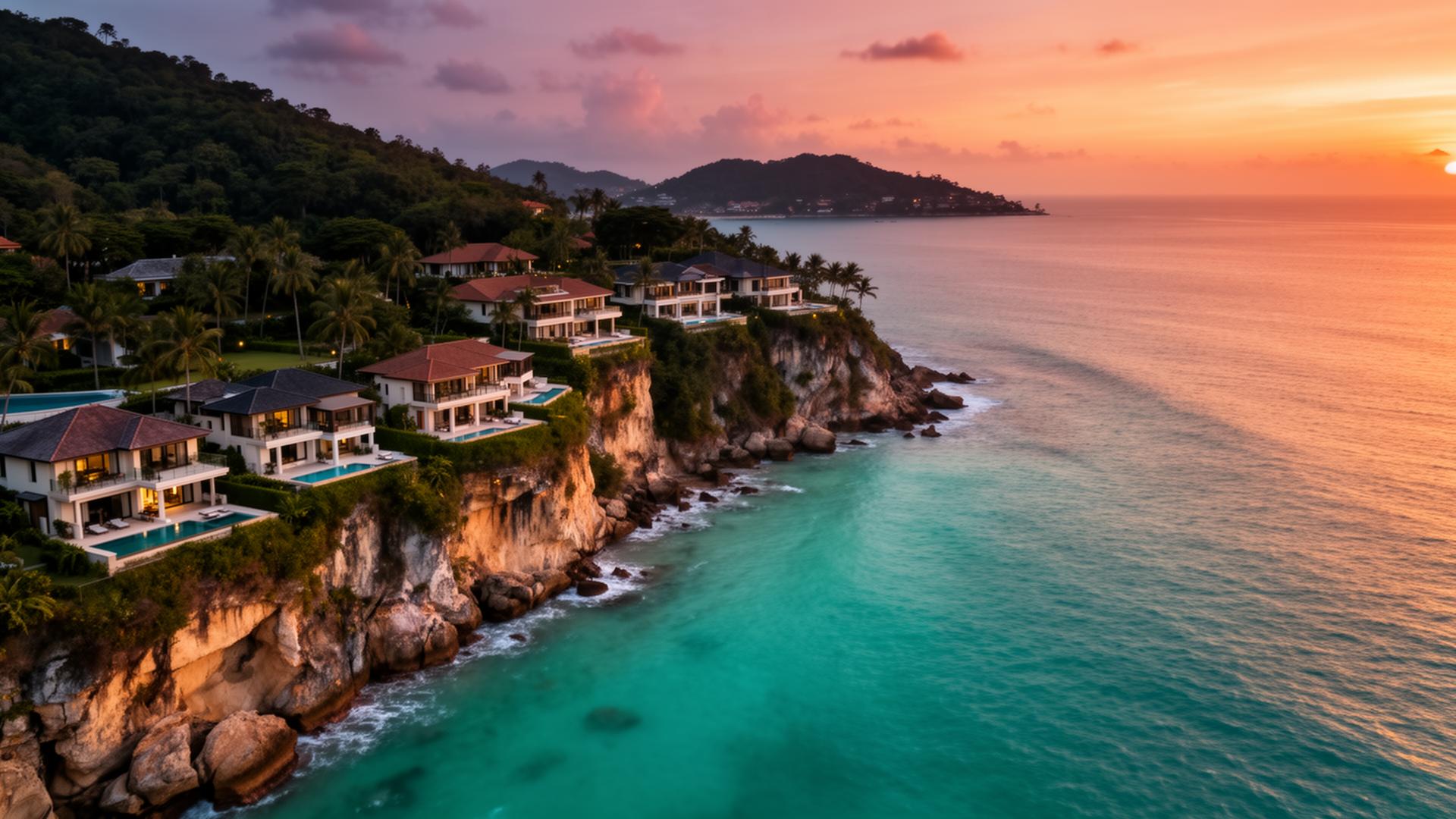 Aerial view of luxury Phuket coastline